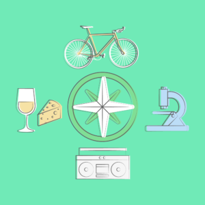 Illustration of a compass surrounded by objects from different industries.