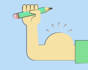 Illustration of a strong arm holding a pencil.