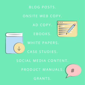 Illustrated list of different content types that freelancers can create.