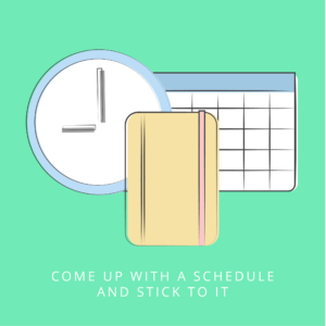 Illustration of a planner, calendar, and clock.