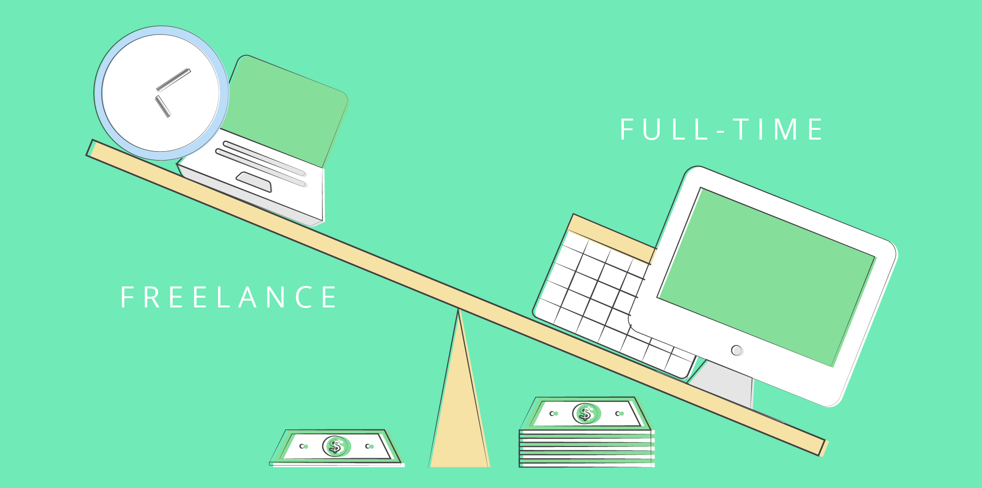 Illustration showing the cost different between hiring freelancers vs. employees.