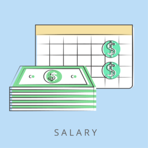 Illustration of money in front of a calendar, representing salary.