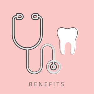 Illustration of a tooth and stethoscope, representing benefits.