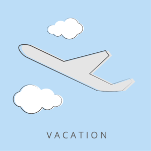 Illustration of a plane in the sky, representing vacation time.