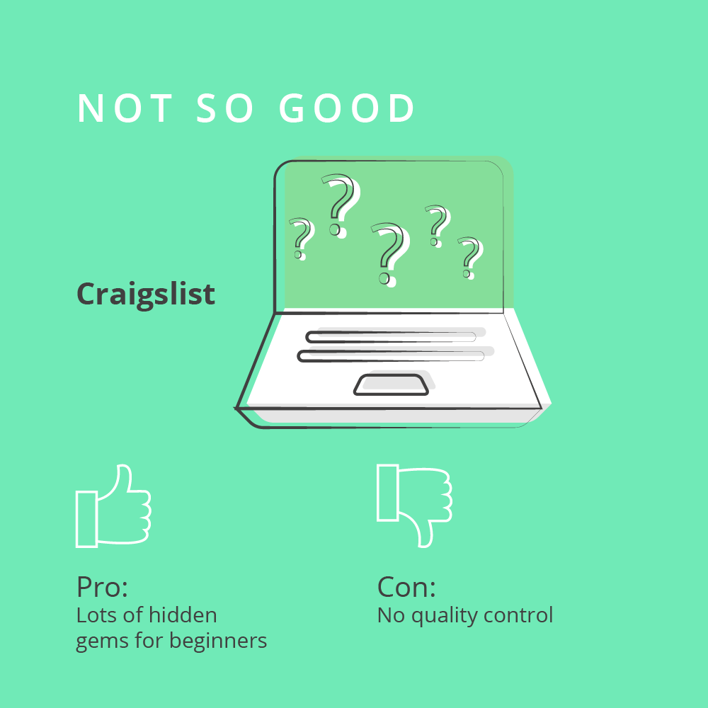 Infographic showing the pros and cons of Craigslist for writing jobs.