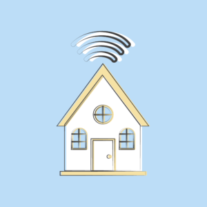 Illustration of a house with a Wi-Fi icon above it.