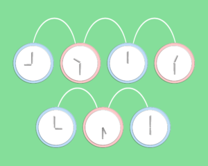 Illustration of clocks, representing rhythm.