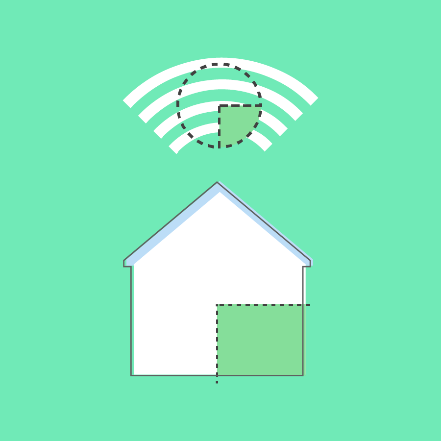 Illustrations of a house with a wi-fi icon, representing a home office.