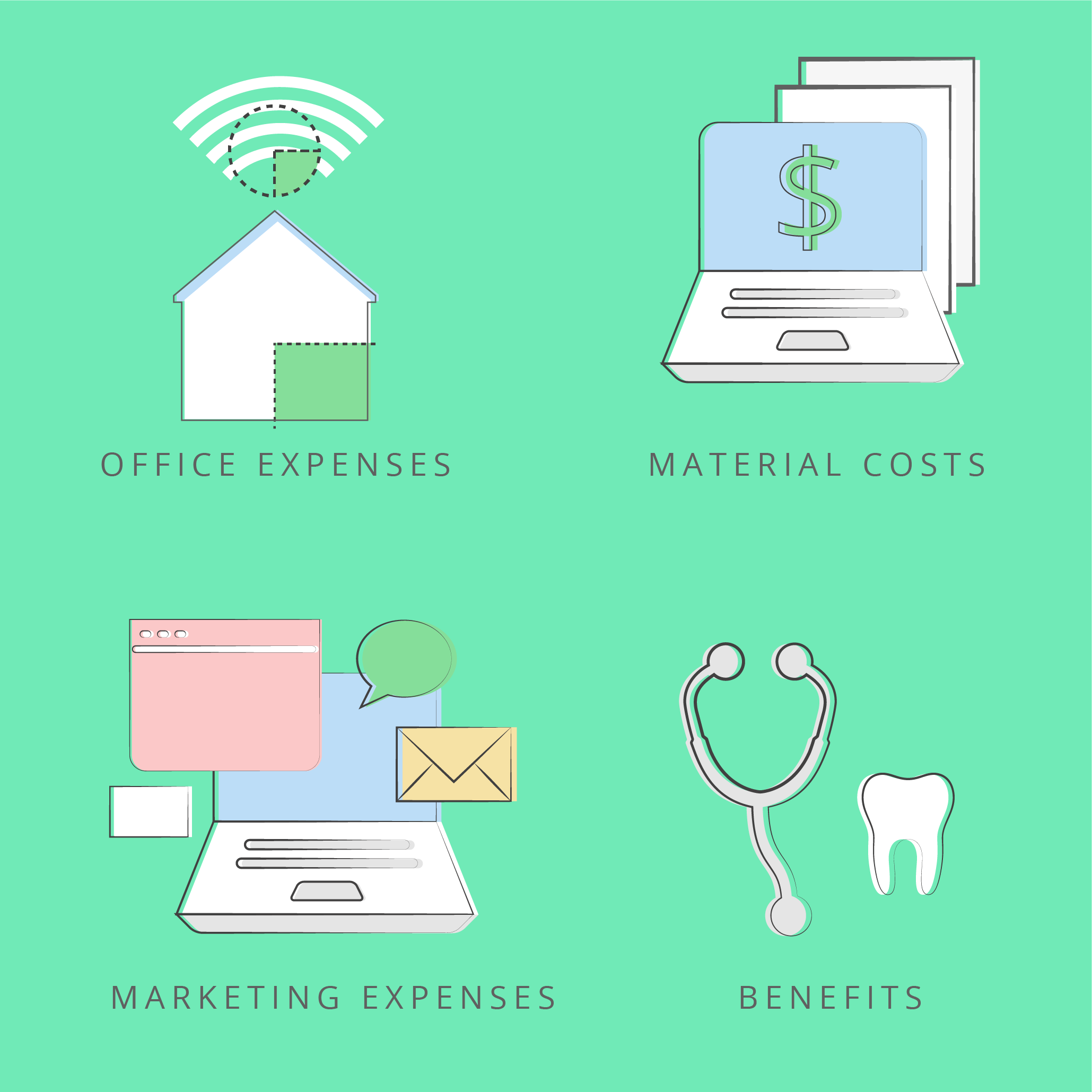 Illustrations showing the different types of expenses freelance writers face.