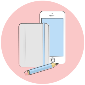 Illustration of a tablet and a smartphone with a pencil.