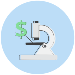 Illustration of a microscope focused on a dollar sign.